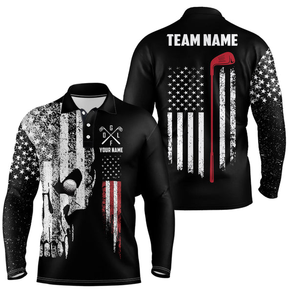 American Flag Skull Mens Golf Polo Shirts Custom Patriotic Scary Golf Shirts For Men Golf Gifts LDT1405