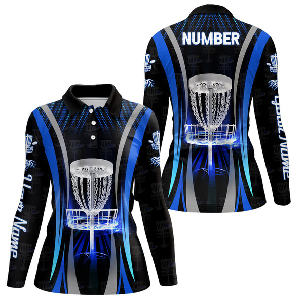 Blue Womens Cool Disc Golf Polos Custom Name And Number Disc Golf Shirts For Women Golf Gifts LDT0210