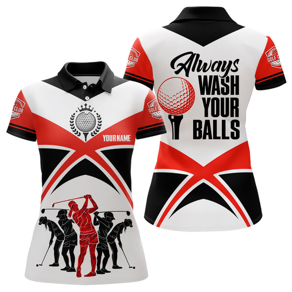 Always Wash Your Balls Golf Polo Shirts Custom Orange Black Golf Shirts For Women, Golf Gifts LDT0212