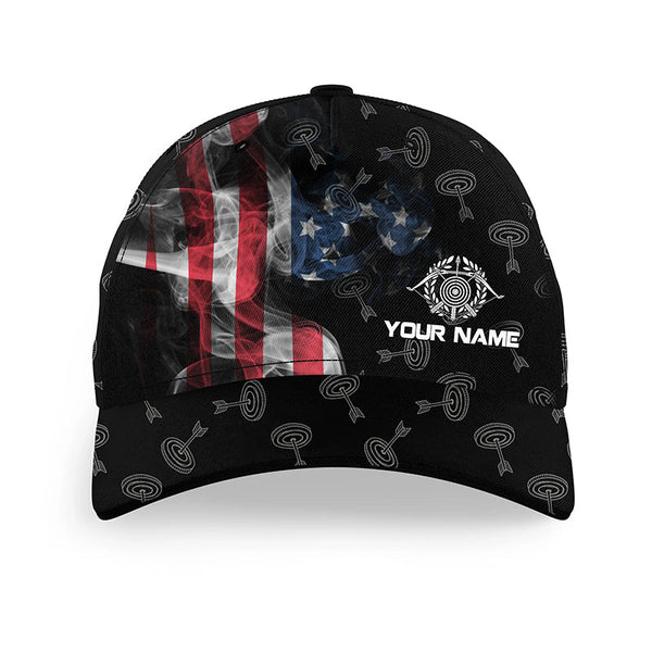 Personalized Vintage Smoke US Flag Archery Hats Cap For Players, Adjustable 3D Target Archery Hats VHM0804