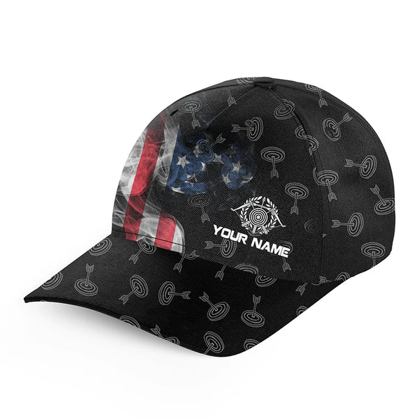 Personalized Vintage Smoke US Flag Archery Hats Cap For Players, Adjustable 3D Target Archery Hats VHM0804