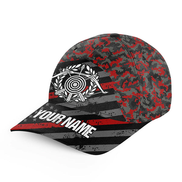 Personalized Red Retro US Flag Archery Hats For Players, Target Archery Hat Adjustable Archery Gifts VHM0805