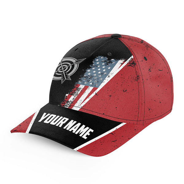 Personalized Vintage American Flag Target Archery Hats Cap For Players, Custom Red Black Archery Hats VHM0806
