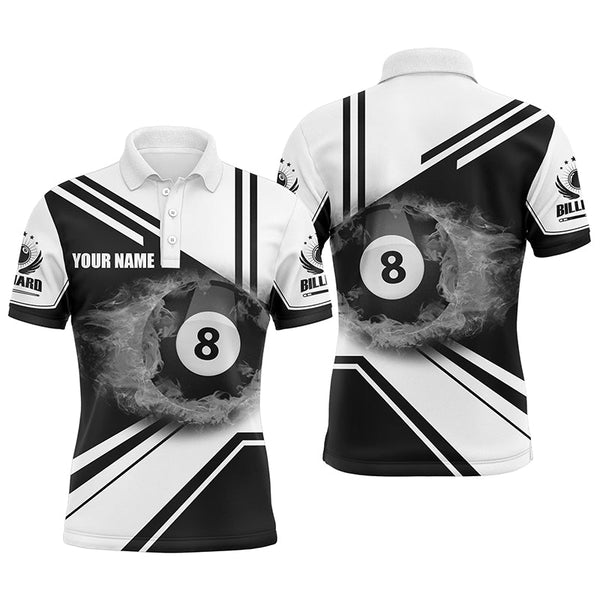 Personalized Billiard Black 8 Ball Flame Billiard Polo & Quarter Zip Shirts For Men  VHM0012