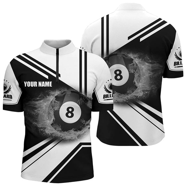 Personalized Billiard Black 8 Ball Flame Billiard Polo & Quarter Zip Shirts For Men  VHM0012