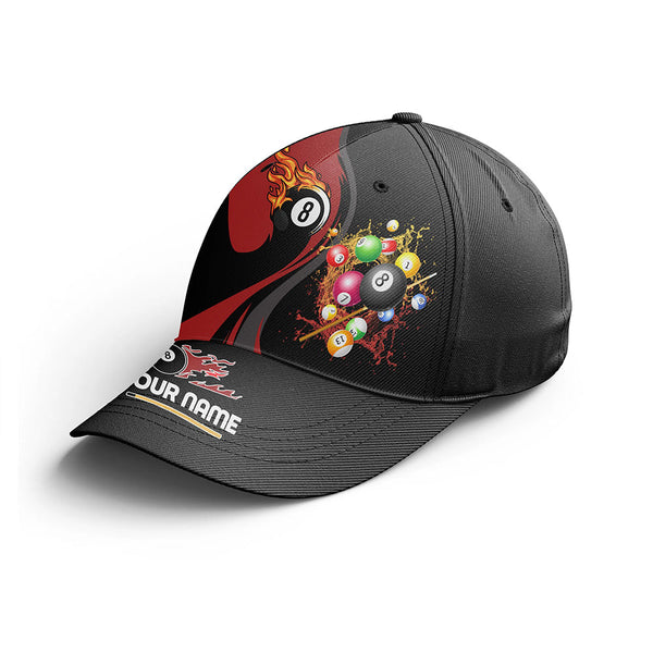 Personalized Billiards Balls Fire And Water 8 Ball Billiard Hats Cap, Custom Red Black Billiards Hat VHM0534