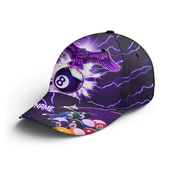 Personalized Thunder Pattern Eagle 8 Ball Purple 3D Billiards Hat For Men And Women, Billiards Hat VHM0419
