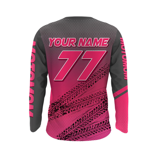 Motocross Mom Personalized Jersey UPF30+ Pink Dirt Bike Mom Racing Shirt Dirt More Ride More NMS1382