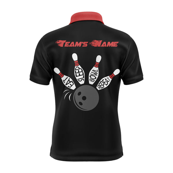 Custom Bowling Shirt for Men, Vintage Red&Black Bowling Polo Jersey for Team Eat Sleep Bowl Repeat NBP164