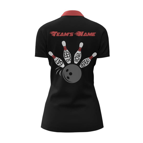 Custom Bowling Shirt for Women, Vintage Ladies Bowling Quarter-Zip Shirt for Team Eat Sleep Bowl NBZ164