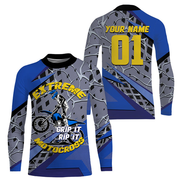Blue Extreme Motocross Jersey UV Protect Men Youth Dirt Bike Shirt Long Sleeve Off-road Riders NMS1419