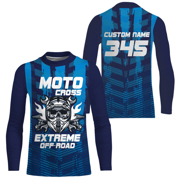Extreme Off-road Personalized Jersey UPF30+ Blue Motocross Skull Dirt Bike Racing Shirt NMS1390