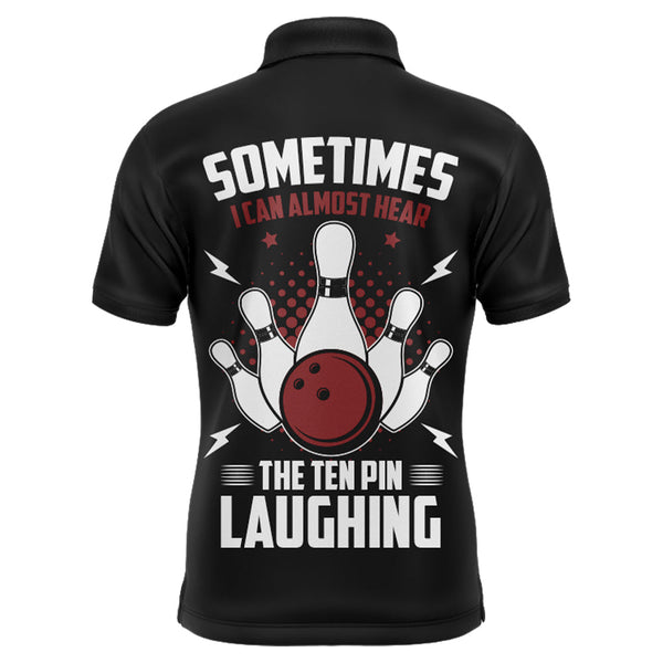 Funny Flame Bowling Polo Shirt for Men, Custom Name Black Bowling Jersey Ten Pin Laughing NBP131