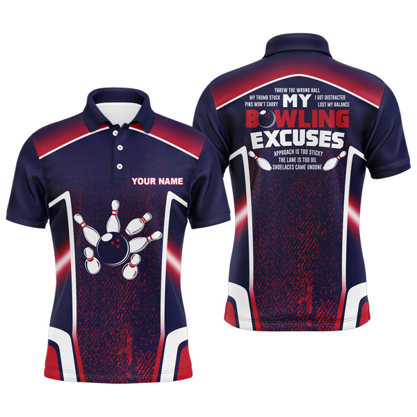 Bowling Excuses Shirt, Funny Bowling Polo Shirt for Men, Custom Name Bowling Jersey Short Sleeve NBP142