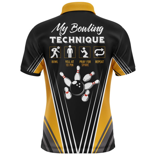 Funny Bowling Polo Shirt for Men Personalized Name Bowling Technique Vintage Bowler Jersey NBP120