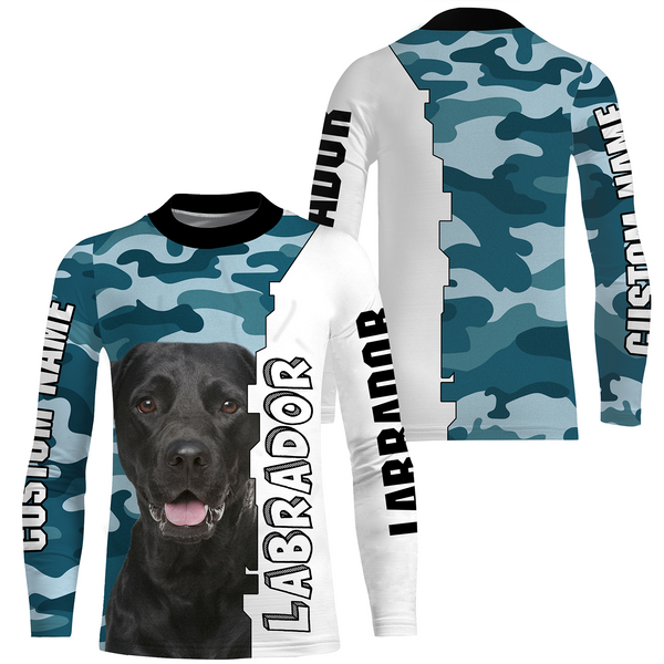 Black Labrador 3D Hoodie Shirt for Kid Adult| Custom Blue Camo Shirt Black Lab Owner Shirt| JTSD361