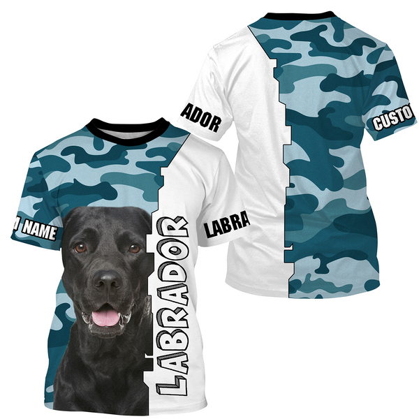 Black Labrador 3D Hoodie Shirt for Kid Adult| Custom Blue Camo Shirt Black Lab Owner Shirt| JTSD361