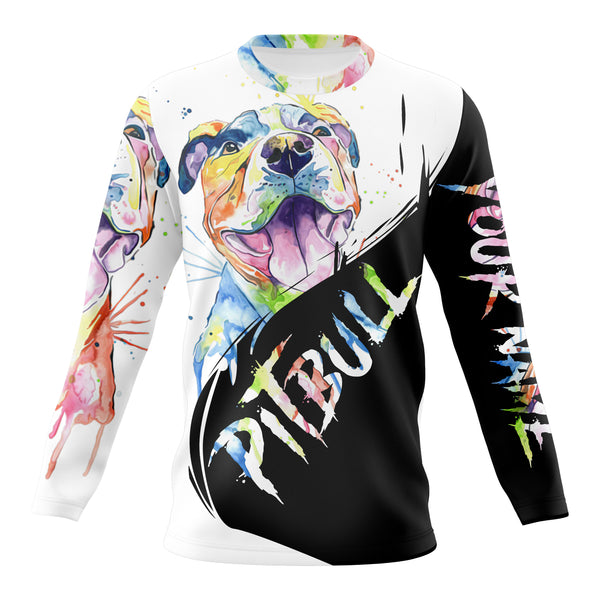 Watercolor Pitbull Long Sleeve Hoodie T-shirt| All Over Print Custom Pitbull Shirt for Pitbull Lover| JTSD301