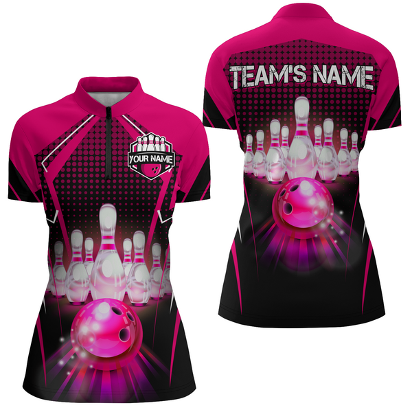 Custom Bowling Shirts Bowling Jersey Bowling Quarter-Zip Shirt for Women QZT59