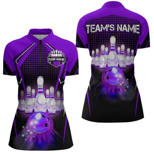 Custom Bowling Shirts Bowling Jersey Bowling Quarter-Zip Shirt for Women QZT59