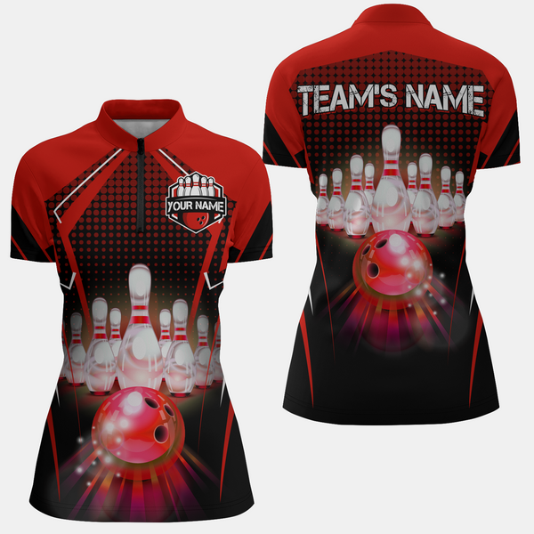 Custom Bowling Shirts Bowling Jersey Bowling Quarter-Zip Shirt for Women QZT59