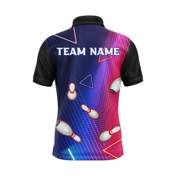 Navy Bowling Shirt For Men Custom Name Polo Bowling Jersey Men's 3D Bowling Team Shirt BDT45