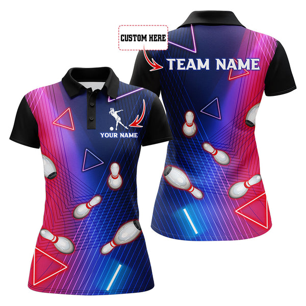 Navy Bowling Shirt For Women Custom Name Polo Bowling Jersey Ladies 3D Bowling Team Shirt For Women BDT46
