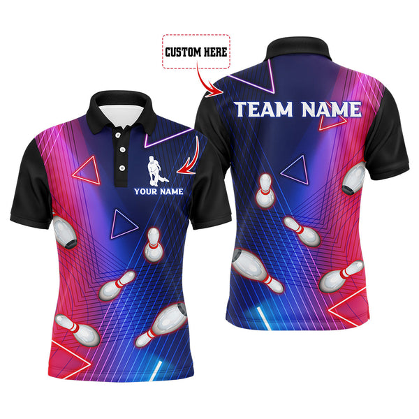 Navy Bowling Shirt For Men Custom Name Polo Bowling Jersey Men's 3D Bowling Team Shirt BDT45