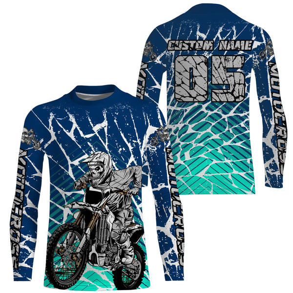 Blue Motocross jersey youth men women UV protective personalized biker racing off-road motorcycle PDT05