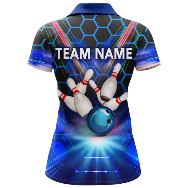 Blue Bowling Shirt For Women Custom Name Polo Bowling Jersey 3D Ladies Bowling Team Shirt BDT44