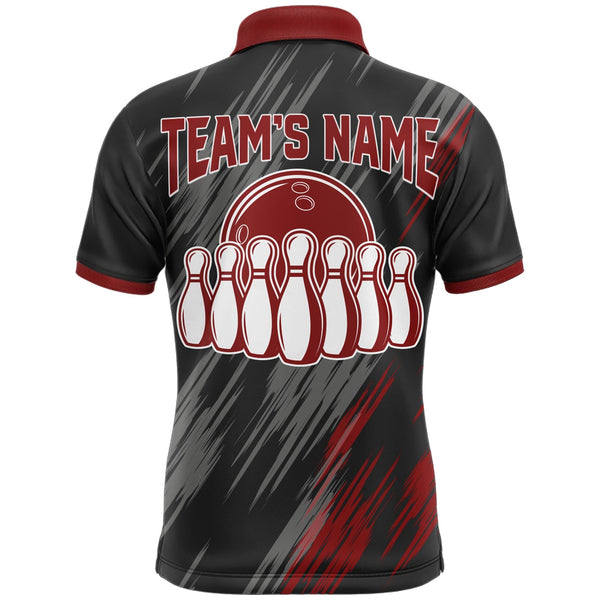 Skull Bowling Polo Shirt For Men Black&Red Bowling Jersey Bowling Team Shirt BDT156