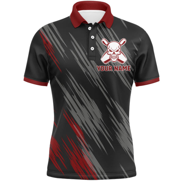 Skull Bowling Polo Shirt For Men Black&Red Bowling Jersey Bowling Team Shirt BDT156