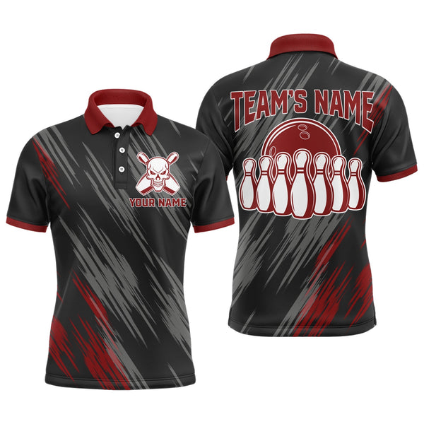 Skull Bowling Polo Shirt For Men Black&Red Bowling Jersey Bowling Team Shirt BDT156