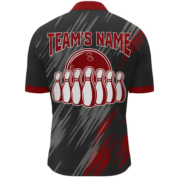 Skull Bowling Quarter-Zip Shirt For Men Black&Red Bowling Jersey Bowling Team Shirt BDT158