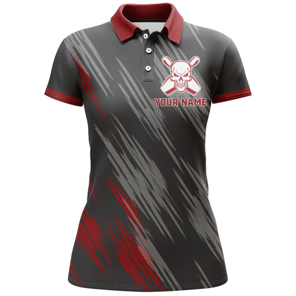 Skull Bowling Polo Shirt For Women Black&Red Bowling Jersey Ladies Bowling Team Shirt BDT157