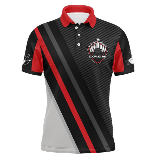 Black&Red Bowling Polo Shirt For Men Vintage Bowling Team League Jersey Custom Bowling Shirt BDT180