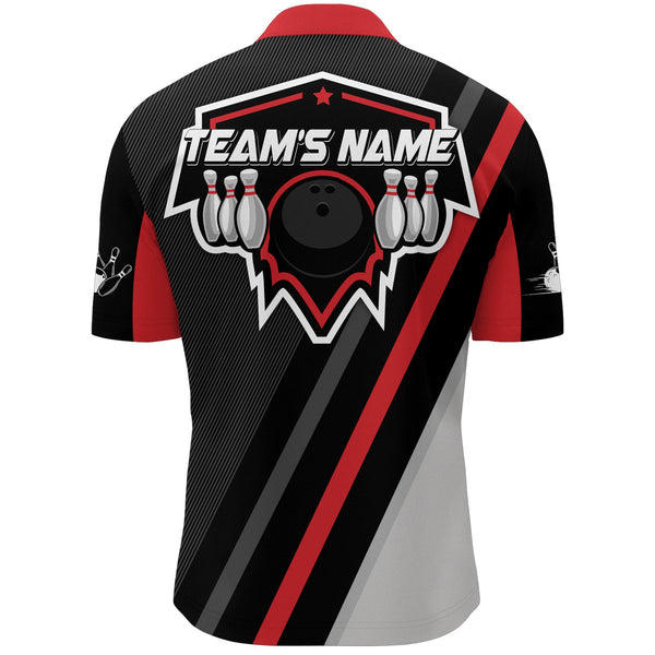 Black&Red Bowling Quarter-Zip Shirt For Men Vintage Bowling Team Jersey Custom Bowling Shirt BDT182