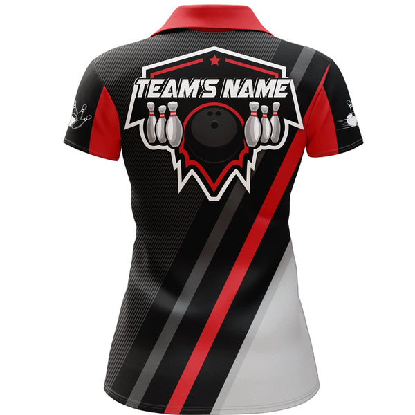 Black&Red Bowling Polo Shirt For Women Vintage Bowling Team League Jersey Custom Bowling Shirt BDT181