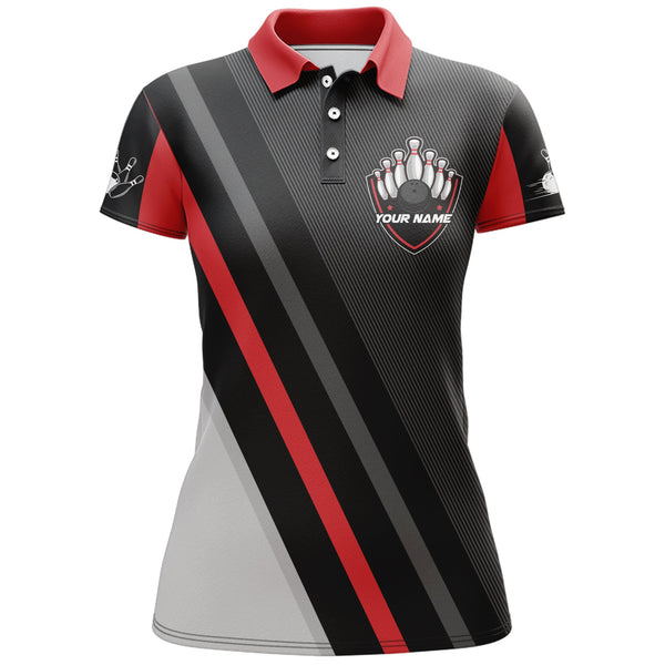 Black&Red Bowling Polo Shirt For Women Vintage Bowling Team League Jersey Custom Bowling Shirt BDT181