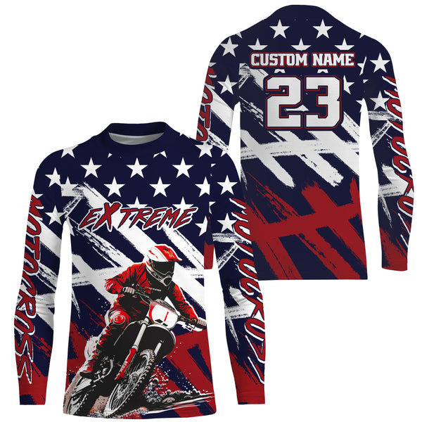 American Flag Motocross Jersey UPF30+ Youth Women Men Kid Dirt Bike Shirt Patriotic Racing Jersey XM103