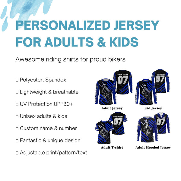 Xtreme customizable UPF30+ blue MX jersey for kid youth adult dirt bike racing shirt motorcycle PDT33