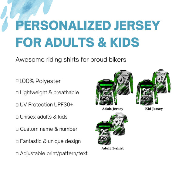 Green custom Motocross jersey uv protective MX shirt for kid men women dirt bike racing racewear PDT294