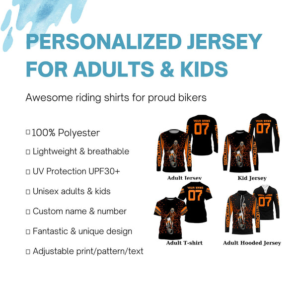 Adult kid personalized motocross jersey UPF30+ orange dirt bike racing off-road motorcycle riders NMS983