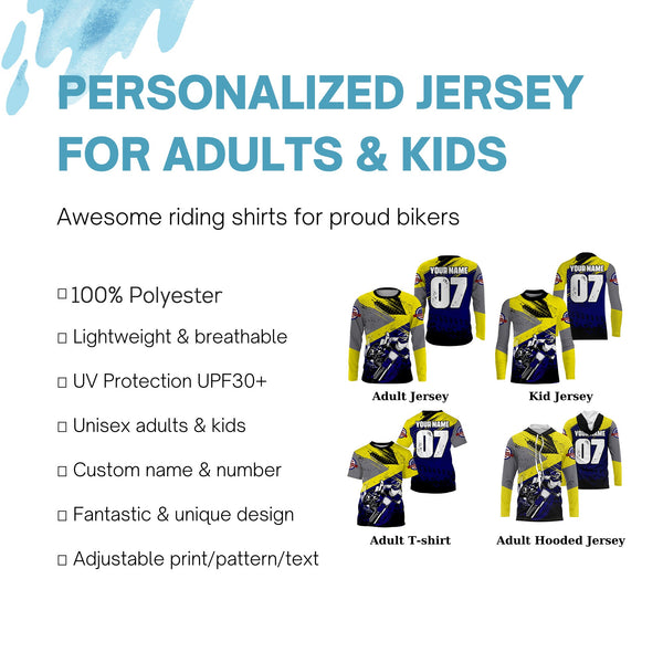 Kids youth adult jersey for dirt bike custom UV blue Motocross racing shirt off-road motorcycle PDT100
