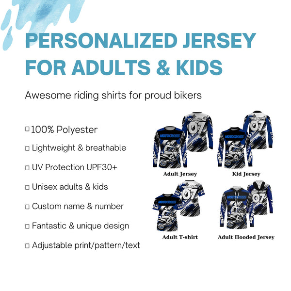 Blue custom Motocross jersey UV protective MX shirt for kid men women dirt bike racing racewear PDT65