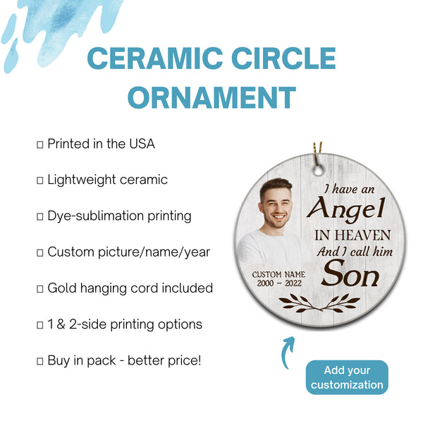 Angel Son Memorial Ornament - Christmas Son Remembrance, Sympathy Gift for Loss of Son in Memory NOM335