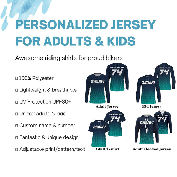Custom motocross jersey blue Braaap UPF30+ kids men women dirt bike racing long sleeves motorcycle NMS1041