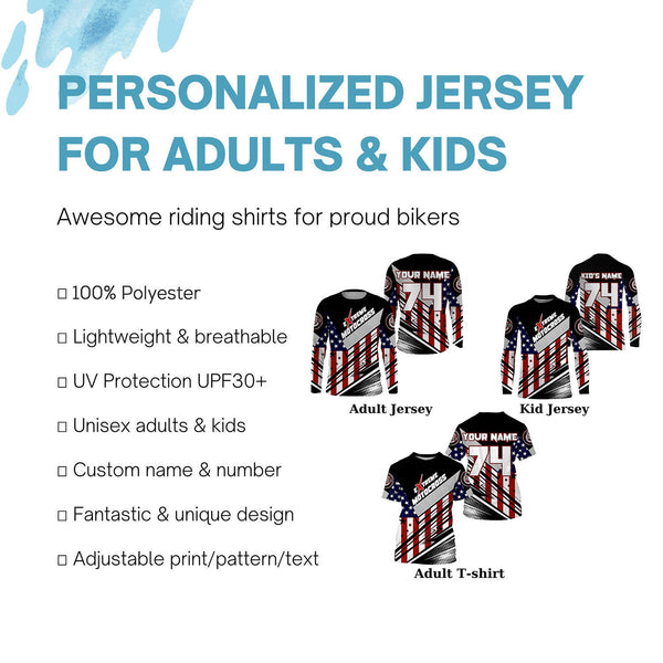 Extreme Motocross kid women men jersey UPF30+ USA flag dirt bike racing Patriotic motorcycle shirt  PDT250