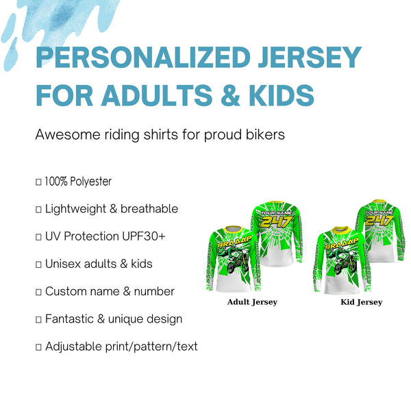 BRAP Personalized Motocross Jersey UPF30+ Kid Adult MX Racing Off-road Green Dirt Bike Shirt NMS1193