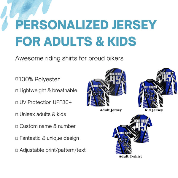 Blue Motocross Men Women Kid Jersey UPF30+ Custom Dirt Bike Off-Road Jersey Extreme Racing Shirt PDT372